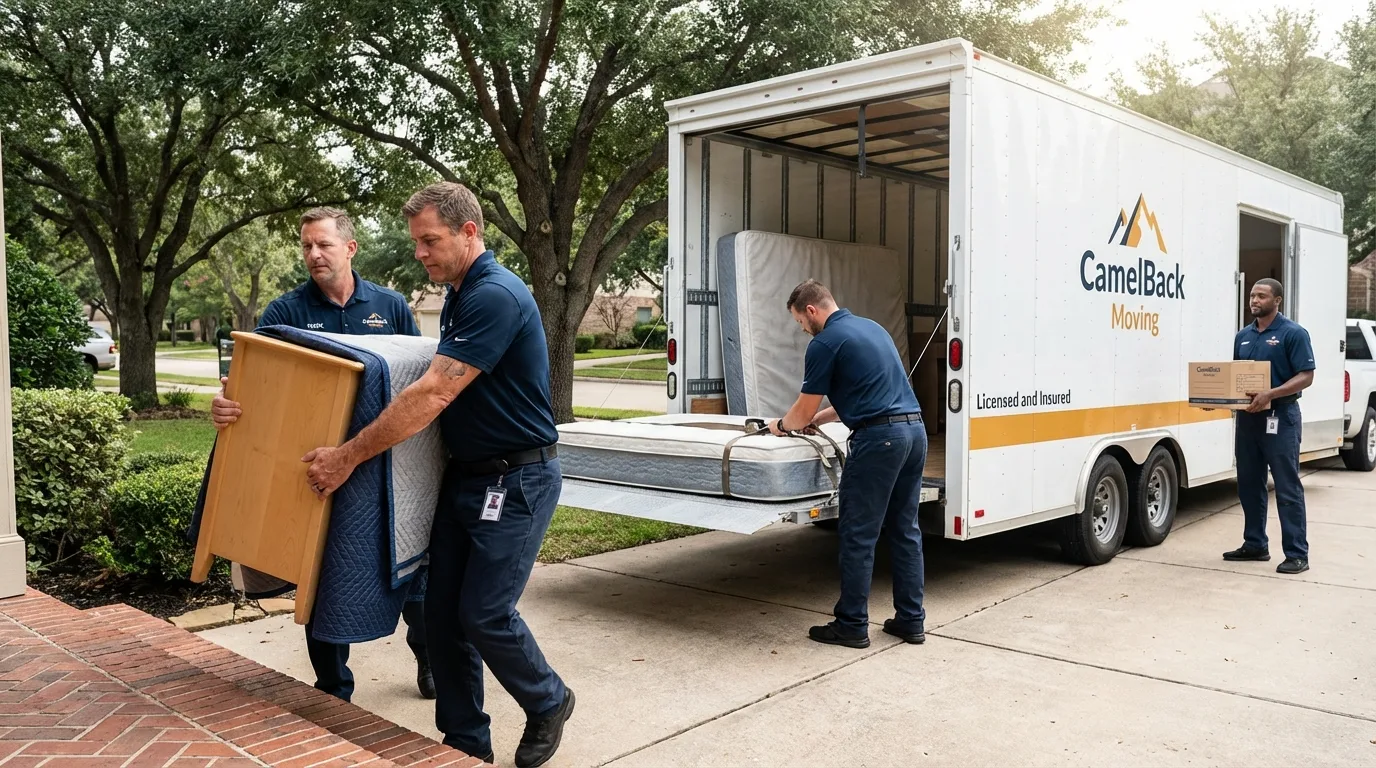Crew loading residential truck for cross-state move from Le Center, MN