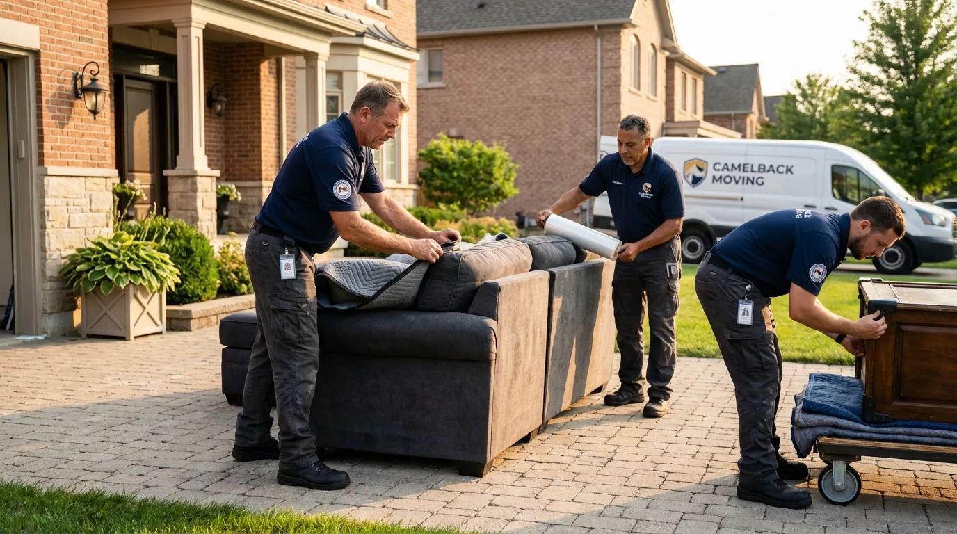 Large estate moving crew wrapping furniture in Le Center, MN